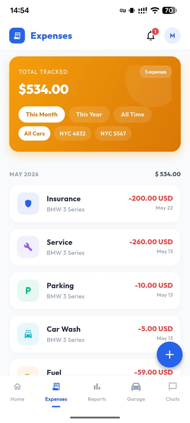 Every car expense, tracked in seconds.