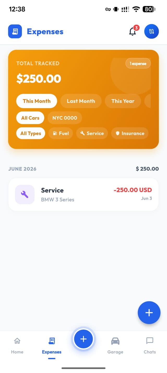 Every car expense, tracked in seconds.